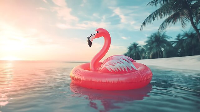 Flamingo float summer vacation tropical beach ocean sunrise inflatable pool toy travel destinatio