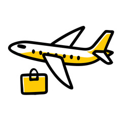 Hand Draw airplane flying with package icon on transparent background for web and graphic design