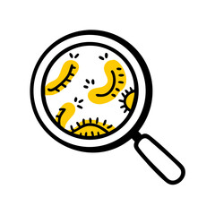 Hand Draw bacteria under magnifying glass on transparent background for web and graphic design
