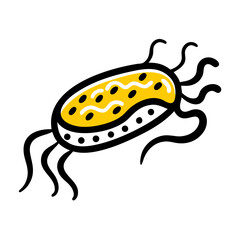 Hand Draw bacteria swimming flagella visible on transparent background for web and graphic design