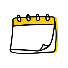 Hand Draw blank calendar page on transparent background for web and graphic design