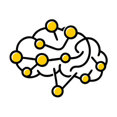 Hand Draw brain with multiple connection points on transparent background for web and graphic design