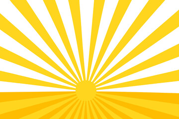 The background features a sun burst and sun rays in a retro abstract style with a comic design, including sunrise and sunset elements in vector form