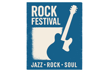Vector illustration template for a blue rock festival concert party flyer or poster, featuring a guitar, text space, and trendy background effects