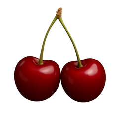 Two perfect red cherries on white background