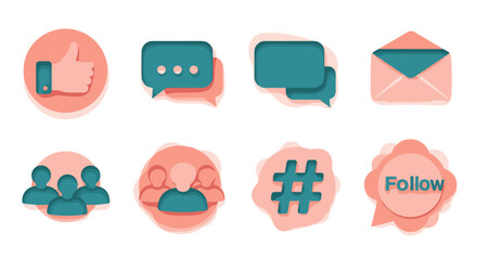 Fototapeta premium Social media icons set vector illustration like comment share follow message group hashtag and more icons