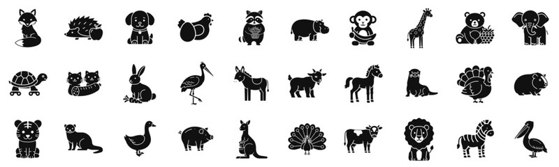 Various animal silhouettes in black on white background  