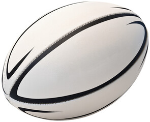 White rugby ball with black stripes. Transparent isolated background