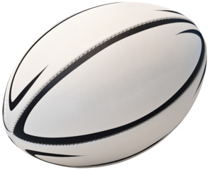 White rugby ball with black stripes. Transparent isolated background