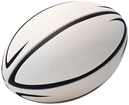 White rugby ball with black stripes. Transparent isolated background