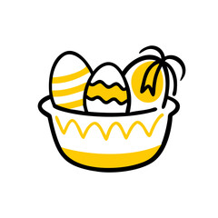 Hand Draw easter basket with eggs icon on transparent background for web and graphic design