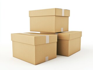 Fototapeta premium Stacked Cardboard Boxes 3D Render, Packaging Concept, Delivery, Shipping Packaging, Delivery