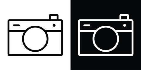 Retro camera icon set in line.