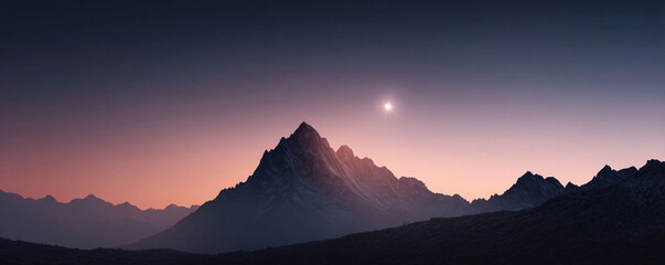 Serene mountain landscape with a star in the gradient sky, perfect for conveying peace, ambition, or guidance. Ideal for travel, nature or aspirational themes.