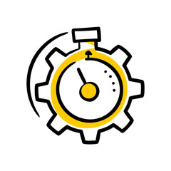 Hand Draw timer with gear icon on transparent background for web and graphic design
