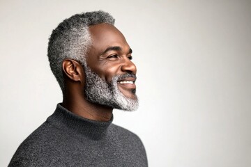 Obraz premium A charming and elegant man exuding positivity. A classic studio photography session capturing masculinity. A midlife man posing for a portrait. A peaceful and elegant male enjoying his moment.