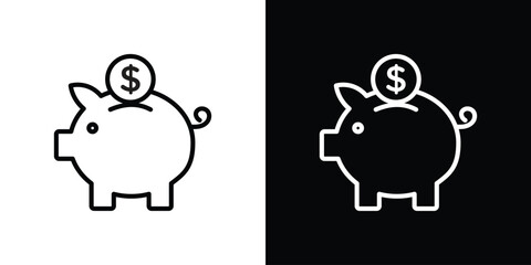 Piggy bank icon set in line.