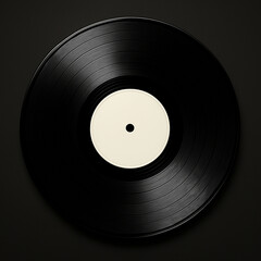Black vinyl record with off white label on dark background