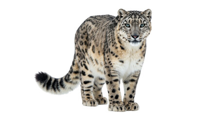 Front view of Snow Leopard isolated on transparent background, Leopard PNG 