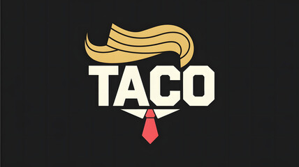 Minimalist Logo with �TACO� Text, Trump Hair and Tie on Black Background