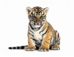 Obraz premium Baby Tiger Portrait. Feline. Wildlife Animals. Zoo Animals. Isolated White Background