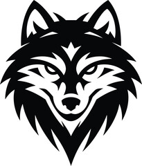 Fototapeta premium Vector Black Wolf Face Logo, Stylized Animal Head for Strength and Wildness.