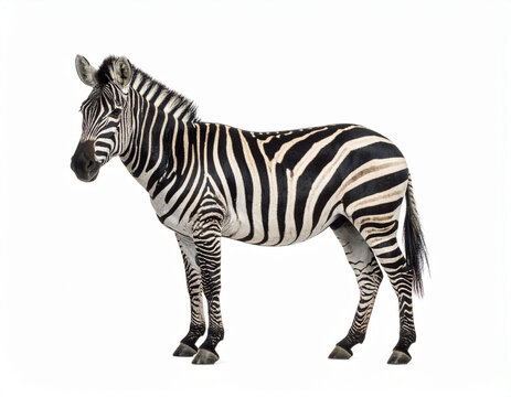 Zebra looking to the left. Zoo Animals. Wildlife Animal. White Isolated Background. 