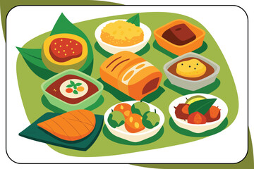 Watercolor Nine Filipino Desserts Green Background