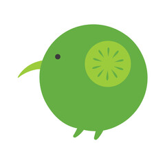 Kiwi fuzzy brown fruit with green interior in flat drawing color vector illustration