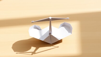 Minimalist paper structure casting sharp shadow with warm light glow