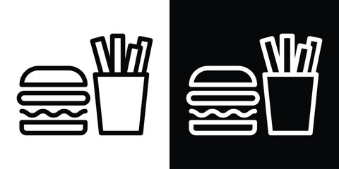 Burger Fries icon set in line.