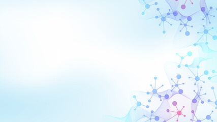 Colorful molecules background. DNA helix, DNA strand, DNA Test. Molecule or atom, neurons. Abstract structure for science or medical background, banner. Scientific illustration.