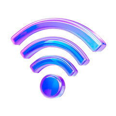 3D icon of a Wi-Fi signal symbol in electric blue and translucent white glass, radiation Isolated on transparent background