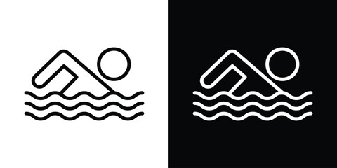 Swimmer icon set in line.