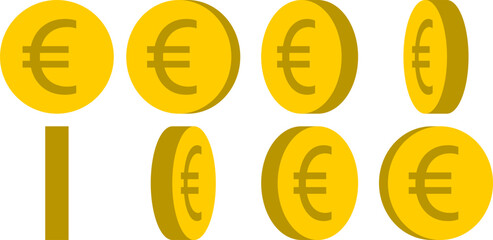 Basic 8-frame Rotating Coin with Euro Sign Symbol Sprite Sheet for Sprite Animation in Games and App UI. Vector Image.
