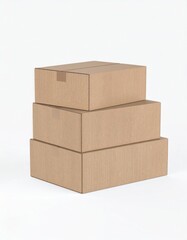 Obraz premium Stack of Three Brown Cardboard Boxes on White Background