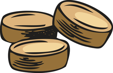 Maca root extract pills pile sketch, vector hand drawn superfood ingredient, medicinal supplement tablet organic product