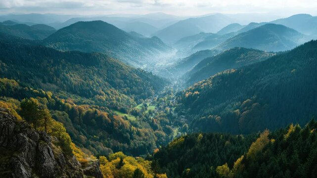 Beautiful Landscape of mountain layer in morning sun ray and winter fog at Doi Hua Mae Kham, Mae Salong Nai, Chiangrai, Thailand