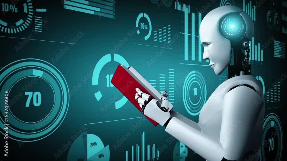 Poster future financial technology controll by ai robot huminoid uses machine learning and artificial intel