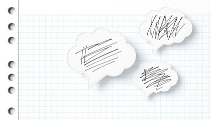 Cloud Speech Bubbles on Graph Paper Represents Creative Thinking Process