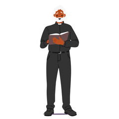 Priest cartoon character reading text from bible book for wedding ceremony isolated on white