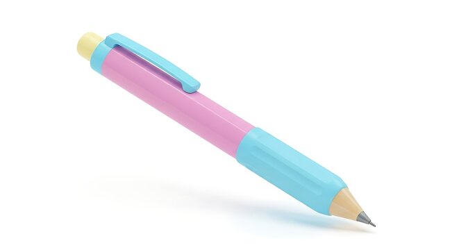 A pastel colored mechanical pencil with pink and blue on a white background