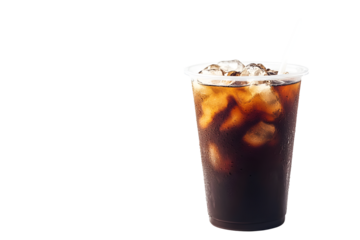 Iced coffee in plastic takeaway glass isolated on white background with copy space