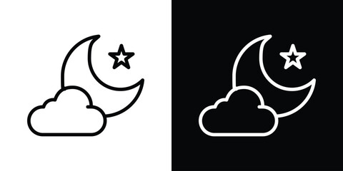 Cloud moon icon set in line.