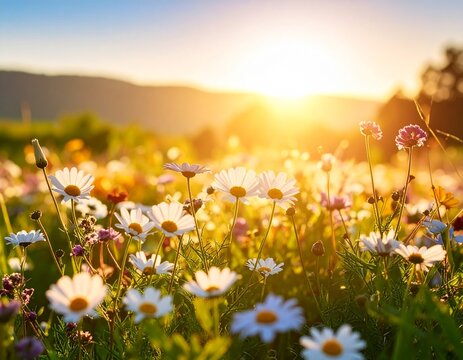 Sunny field of flowers 