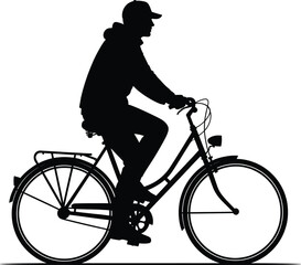 Obraz premium Silhouette Man Riding Bicycle Black White person