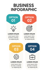 Business infographic design template in vector format comes with icons and four different options or steps that can be applied