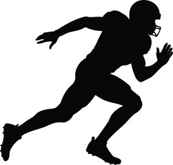 Silhouette of an American football player sprinting forward with determination and speed
