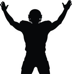 Silhouette of American football player with arms raised in celebration victory