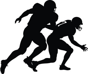 Silhouette of two American football players in action against a white background